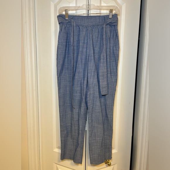 Zara -Basic Tie Waist Blue Jogger Pants 100% Cotton - Picture 1 of 7